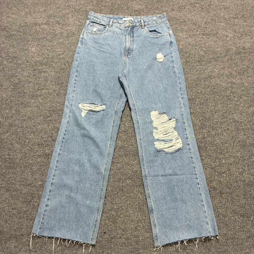 Esmeral Womens Straight Jeans Size 42 Blue Distressed Denim Raw Hem High‎ Rise